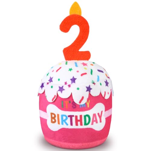 Dansydaisy Dog Birthday Cake Toy Squeaky Plush Gift,2nd,Pink - color: Pink, style: 2nd