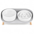 Elevated Slow Feeder Dog Bowls with Splash Proof Stand, Slow Eating 5X - color: White