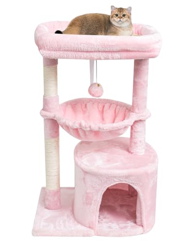 SYANDLVY Pink Cat Tree for Indoor Cats, Modern Tower with Scratching Post - color: Pink