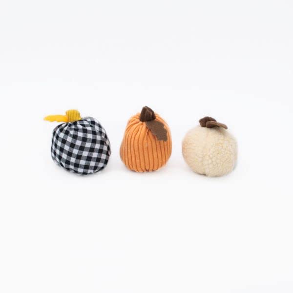 ZippyPaws Miniz 3-Pack Fall Harvest & Halloween Plush Dog Toys, Cute Squeaky Autumn Dog Toys, Gourds