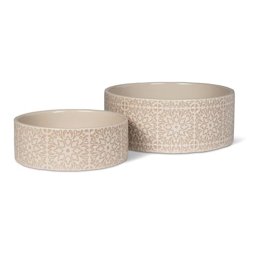 Fringe Studio Sevilla Tile Sand Small Ceramic Imprinted Pet Bowl (5" Diameter x 1.75" H, 12 fl.oz.), PetShop Collection (785SM001) - color: Sevilla Tile Sand, size: Small