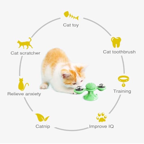 GBSYU Interactive Windmill Cat Toys with LED Light Ball Suction Cup Catnip Cat Chew Exercise Toy for Indoor Cats - color: Green