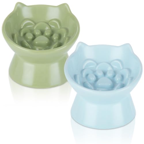 STARVAST 2 Pack Ceramic Slow Feeder Cat Bowl, Elevated