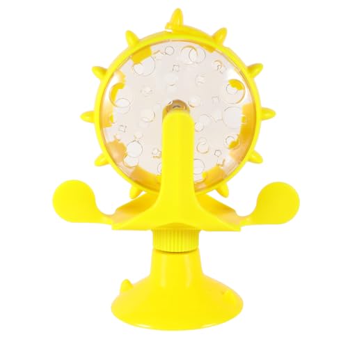 Cat Feeding Toy Rotating Windmill Treat Dispenser Interactive Pet Slow Food Toy with Food Leakage Hole Helps Slow Eating and .11 X 1.57 X 6.69 in - color: Yellow