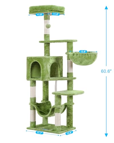 Hey-brother Cat Tree, Multi-Level Sisal Covered Scratching Posts, MPJ050GR - color: Green