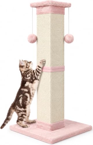 Cat Scratching Post 33 Inch Nature Sisal Cat Scratch Post for Indoor Cats, Large Cat Scratcher Protect Your Furniture Pink - color: Pink