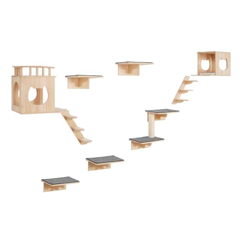 VEVOR Wall Mounted Cat Shelves, Cat Wall Shelves and Perches with Jumping Boards, Cat Beds, Hammocks & Cat Tree, Cat Furniture and Shelves up to 40 lbs for Sleeping, Playing, Climbing, Set of 9 - size: Set of 9, style: Free