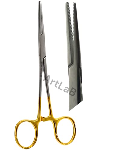 ArTLaB-Dog Pet Ear/Nose Hair Puller Grooming and Tick Removing Hemostat Locking Forceps Pliers, 5.5" (14cm), Straight Curved Forceps (Straight Gold Ring 5.5") - style: STRAIGHT GOLD RING 5.5"