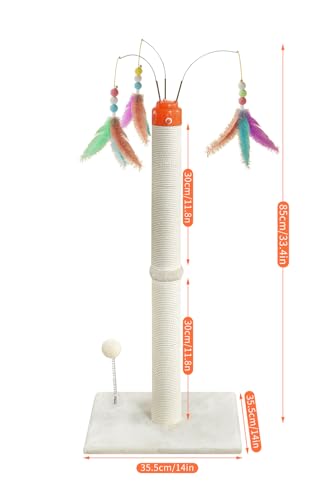 YARUOMY Cat Scratching Post ，33.4" Sisal Rope Cat Scratcher Tall Scratching Post for Indoor Cats with Interactive Cat Toys Automatic Teaser Wand and Rotating Hanging Balls - size: 33.4"H