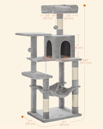 Feandrea Cat Tree, 54.2-Inch Cat Tower, Multi-Level Condo, Light Gray - color: Light Gray, size: 54.2 Inches