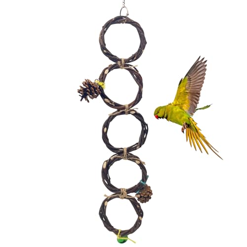 BNOSDM Bird Swing Rings Toy Wood Parrot Perches Natural Climbing Ladder