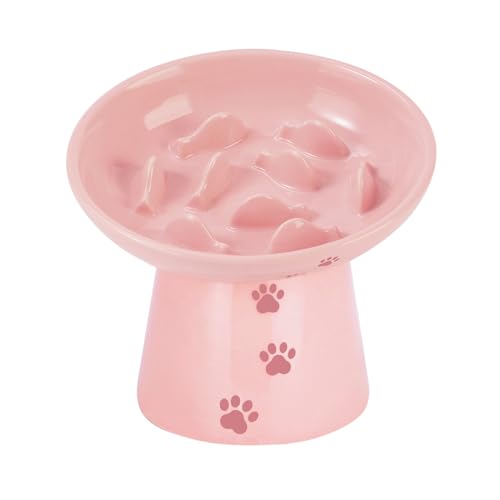 Y YHY 6 Inch Slow Feeder Bowl, Elevated Dog & Cat Bowl, Ceramic, Anti Vomiting, Pink - color: Pink