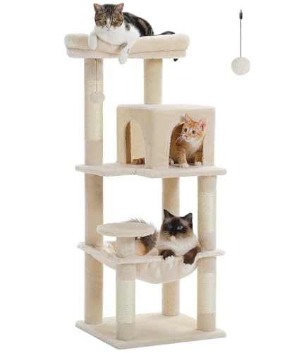 MUTTROS 45.7" Cat Tree with Hammock, Condo & 4 Sisal Posts, Beige - color: Beige, size: 45.7in