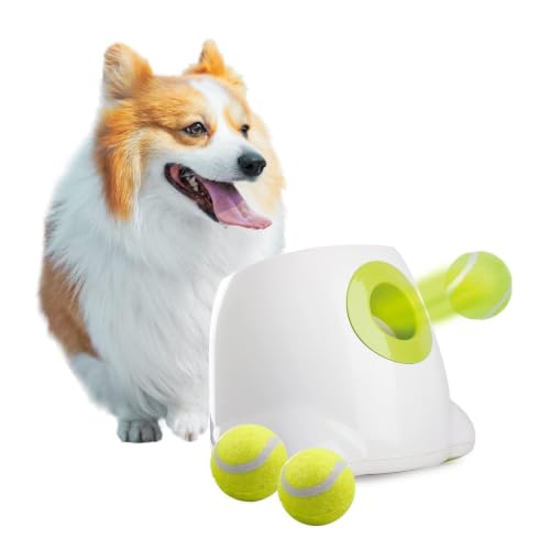 ALL FOR PAWS Automatic Dog Ball Launcher, Interactive Fetch Toy for Small to Medium Dogs, Pet Thrower Machine for Indoor & Outdoor Play, 3 Pcs 2-Inch Balls Included - size: 2-inch ball launcher