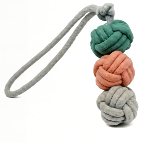 Rope Ball Dog Toy, Ice Cream Scoops - Eco Cotton Dog Rope Ball Dog Tug Toy with Fetch Toy Loop Handle - Natural, Non-Toxic Dyes, Tug of War Dog Toy for Small & Medium Dogs