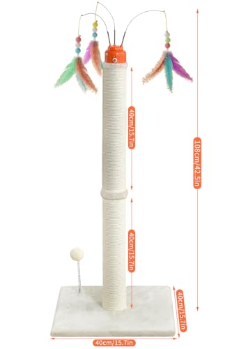 YARUOMY Cat Scratching Post，42.5" Tall Heavy Duty Cat Scratcher，Scratching Posts for Indoor Cats Adult with Interactive Cat Toys Automatic Teaser Wand and Rotating Hanging Balls - size: 42.5"H