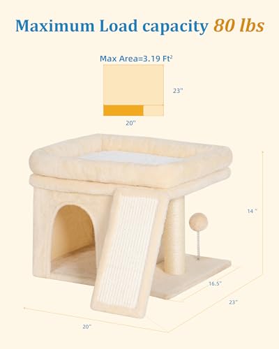 Aechonow Small Cat Tree Tower for Large Cat, Cat Bed House with Large Perch - color: L—14''Beige