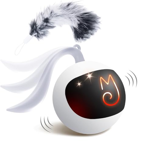 Migipaws Interactive Cat Ball Toy Set, Fun Tracker, Automatic Rolling Chase Ball with Fluffy Tail, A Small Mice, Rechargeable (White) - color: White