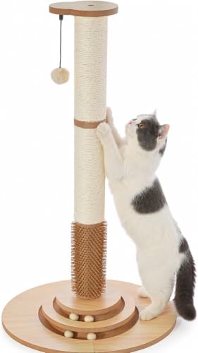 Made4Pets Tall Cat Scratching Post for Indoor Cats with Self Groomer, 33.6" - size: 33.6"H
