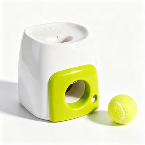 Automatic Dog Ball Launcher for Dogs, Interactive Food Reward Ball for Dogs - color: Fresh white and green color scheme