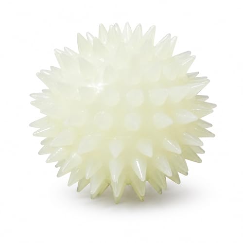 Squeaky Spiky Glow in the Dark Dog Ball for Teeth Cleaning & Gum Massage 2.5 Inch Small Medium Dogs | Spiny TPR Rubber Chew Toy Fetch Play Interactive Bouncy Dental Ball BPA Free Nontoxic Floats - size: Glow Ball 1-Pack