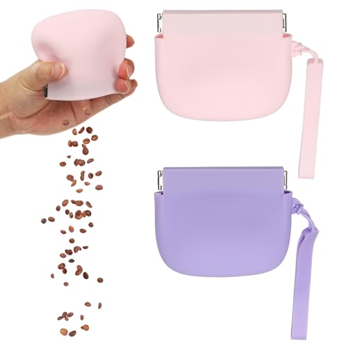 Silicone Dog Treat Pouch, Auto Closure, Pocket Size, Portable Walking Bag for Dog and Cat 4x3 Inch (Purple/Pink, 2Pcs), Intended for Pet Travel/Training/Walking - color: Purple/Pink