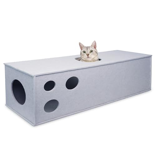 PETKARAY Cat Tunnel, Original Cat Hideaway Cave for Indoor Cats, Large Kitten Play Tubes and Tunnels, Soft Felt Cat Toy with Interactive Peek Hole， Grey Straight - color: Grey, size: Straight Tunnel
