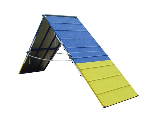 Rubber Surface Dog Agility 7' A-Frame, Blue/Yellow, On-Wheel Interface Ready