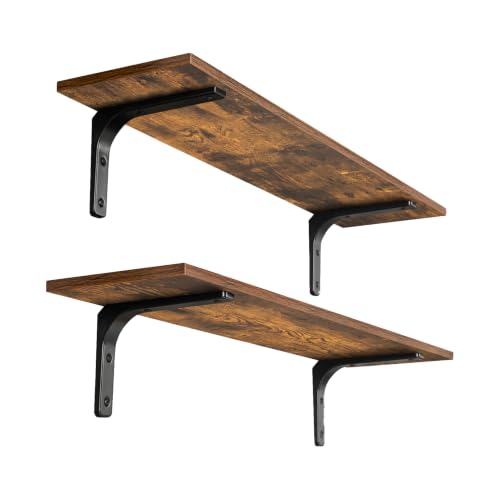 DINZI LVJ Long Wall Shelves, 23.6Inch Wooden Wall Mounted Shelves, Set of 2 - color: Rustic Brown, size: 23.6 Inch
