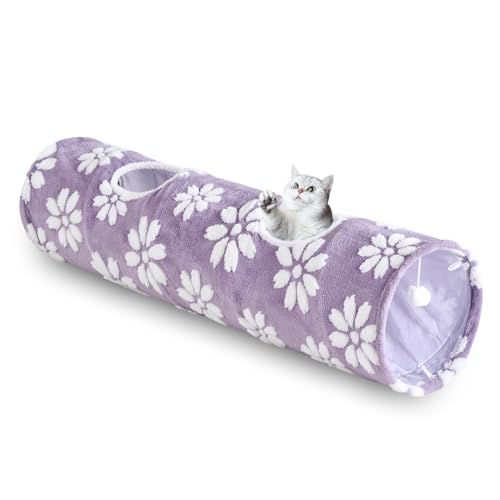 Straight Cat Tunnel for Indoor Cats 47"x12", Purple Flower - color: Purple Flower, size: Straight
