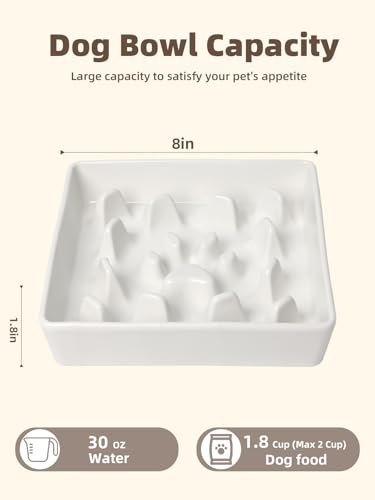 GDCZ Ceramic Dog Slow Feeder Bowls, Square Bowls (White, M-1.8 Cups) - color: White, size: M-1.8 Cups