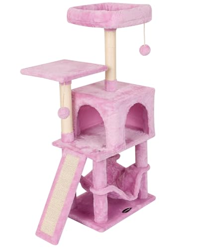 Cut Cat Tree Cat Tower Condo with Hammock Kittens Scratching Post Pink - color: Pink