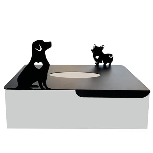 Lily’s Home Playful Dogs with Hearts Cutout, Pet Theme Veterinarian Office Dog Lover Gift Decorative Metal Rectangular Tissue Box Cover, Matte Black, Steel - color: Dogs