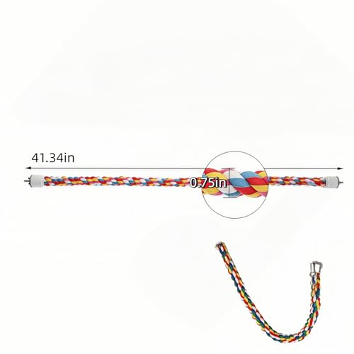 Bird Rope Perches, Parrot Toys, Bungee Rope Perches for Parrots, Cockatiels, Parakeets, Budgie Cages Comfy Birds (Metal Nut) - 41.34 inches - size: 105cm