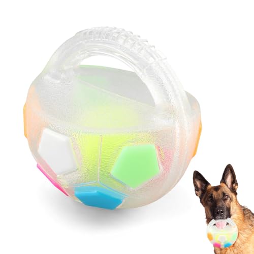 Dog Calming Ball with Handle -Squeaky Floating Rubber Dog Soccer Ball,White - color: white