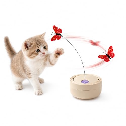Interactive Butterfly Cat Toy for Indoor Cats, 360° Rotating Wand, Beige - color: Beige