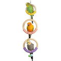 3-Ring Bird Wooden Swing with Bell Climbing Toy Chewable Cotton Rope Perch
