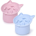 Funnymoom 2 Pack Silicone Cat Slow Feeder, Elevated Slow Feeder Cat Bowl for Dry and Wet Food, Tilted Design with Non Slip Base, Adjustable Angle for Pet(Pink and Blue) - color: Pink and Blue