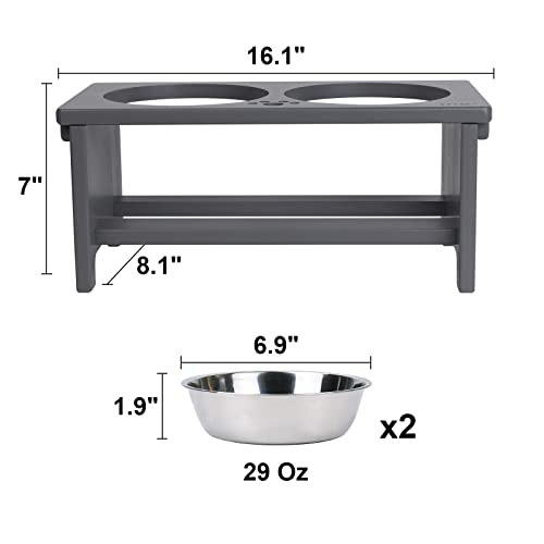 HTB Elevated Dog Bowl Stand with 2 Stainless Steel Bowls-7" H Medium Grey - color: Grey, size: medium-7"tall,29 Oz bowl