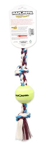 Mammoth Flossy Chews Color 3 Knot Tug w/Standard Tennis Ball – Premium Cotton-Poly Tug Toy for Dogs, Interactive Rope Dog Toy for Medium Dogs - 20” , Multi color - size: Medium (20 in), style: 3 Knot Rope Tug with Tennis Ball