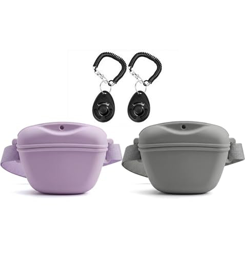2-Pack Dog Treat Pouch with 2 Clickers, Silicone, Magnetic, Extra-Long Belt