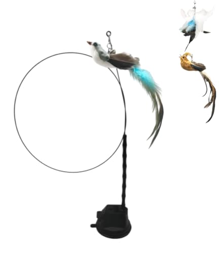Interactive Cat Toy;Simulated Feather Bird Teasing Stick;Suction Cup Feather Cat Toy; Cat Wand Toy