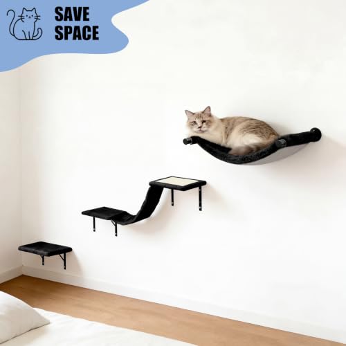 Cat Wall Shelves Set Cat Mounted Climbing Wall System Wall Furniture - color: Pure Black