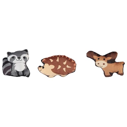 Cudlie 3 Pack Plush Dog Chew Toys – Soft Squeaky Puppy Toys for Small Dogs– 4" Durable, Cute & Safe Pet Toy Gift Set (Food, Fruit, Farm, Zoo & Safari Animal Themes) - color: Hedgehog Racoon Moose, style: 3 Pack 4 Inch
