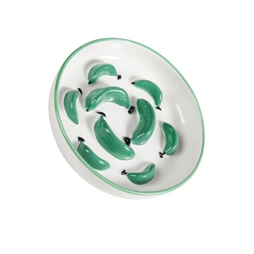 Ceramic Cat Slow Feeder Bowl - Vibrant Cat Feeding Bowl - Cute Maze Food Dish for Slow Eating - Dishwasher Safe - 6.3''W x 1.2''H - 7 OZ - Green - color: Bright Green, size: 1.2"H Standard