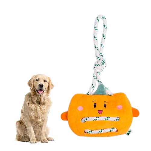 Green Sheep Interactive Plush Dog Toy, No Stuffing Squeaky Toy with Recycled Cotton Rope for Medium to Large Dogs, Chew Toy, Pumpkin - color: Pumpkin（L）