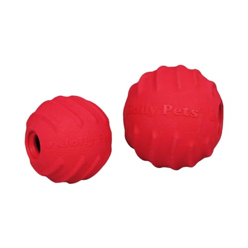 Dog Toys Hollow Red Tough Rubber Ball Cleans Teeth Bounce Fetch Fill with Treats (Large - 4 Inch) - size: Large - 4 Inch