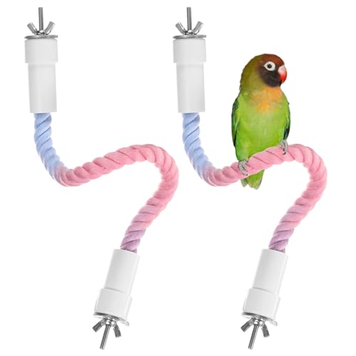 M METERXITY 2-Pack Rope Perches for Bird Cages, 13.8 in Length Comfort Grip Flexible Rope Perch Beak & Paw Grinding for Parrots/Cockatiels/Parakeets, Bird Platform Sand [Pink Blue] - color: Pink Blue, size: 13.8 in