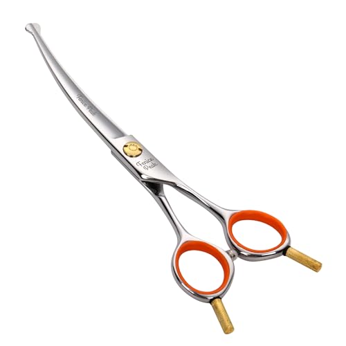 6'' Small Curved Scissors Lightweight Dog and Cat Grooming Scissors with Safety Round Tip JP440C Stainless Steel Sharp Blades for Body Facial Nose Ear and Paw Hair Easy Use - color: Curved, size: 6"