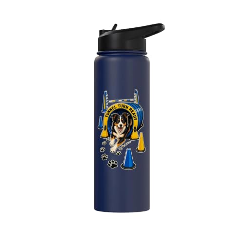TUNNEL TURN READY Dog Agility Course, Training, Jump Bar Stainless Steel Insulated Water Bottle - color: Navy Blue